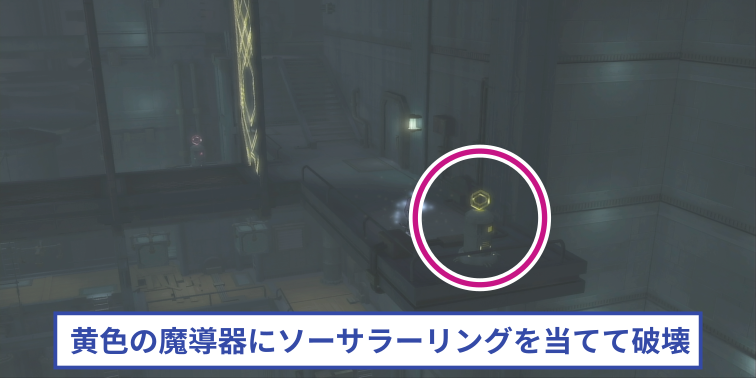 ヘラクレスのギミック攻略チャート3(内部4の右手前にある黄色の魔導器をソーサラーリングで破壊する)