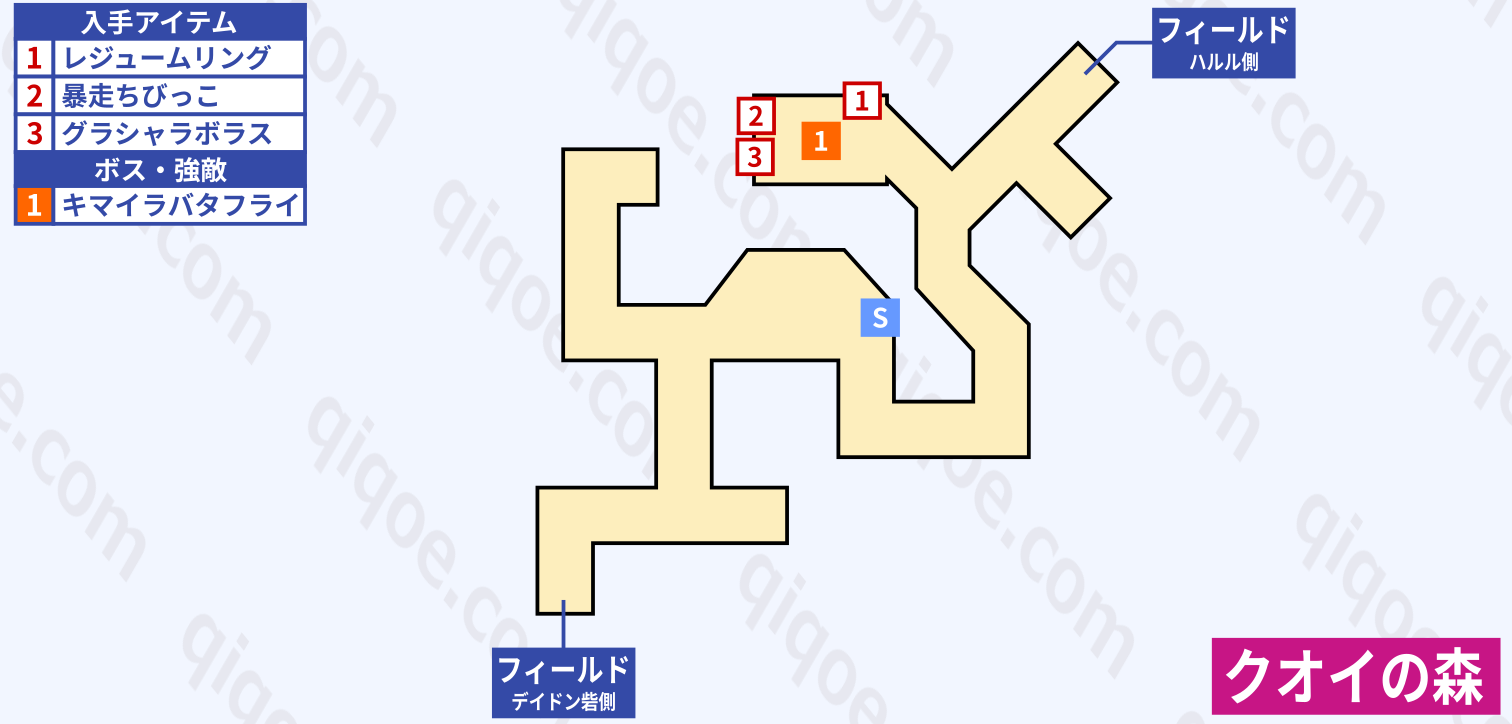 クオイの森のソーサラーリングLv3で入手できるアイテムの攻略マップ【テイルズオブヴェスペリア】